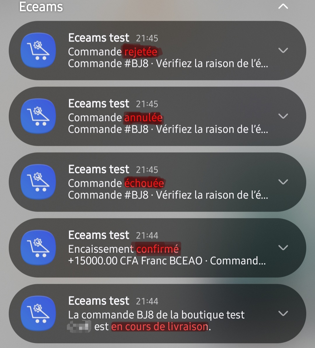 Flux de commandes en temps réel sur le tableau de bord